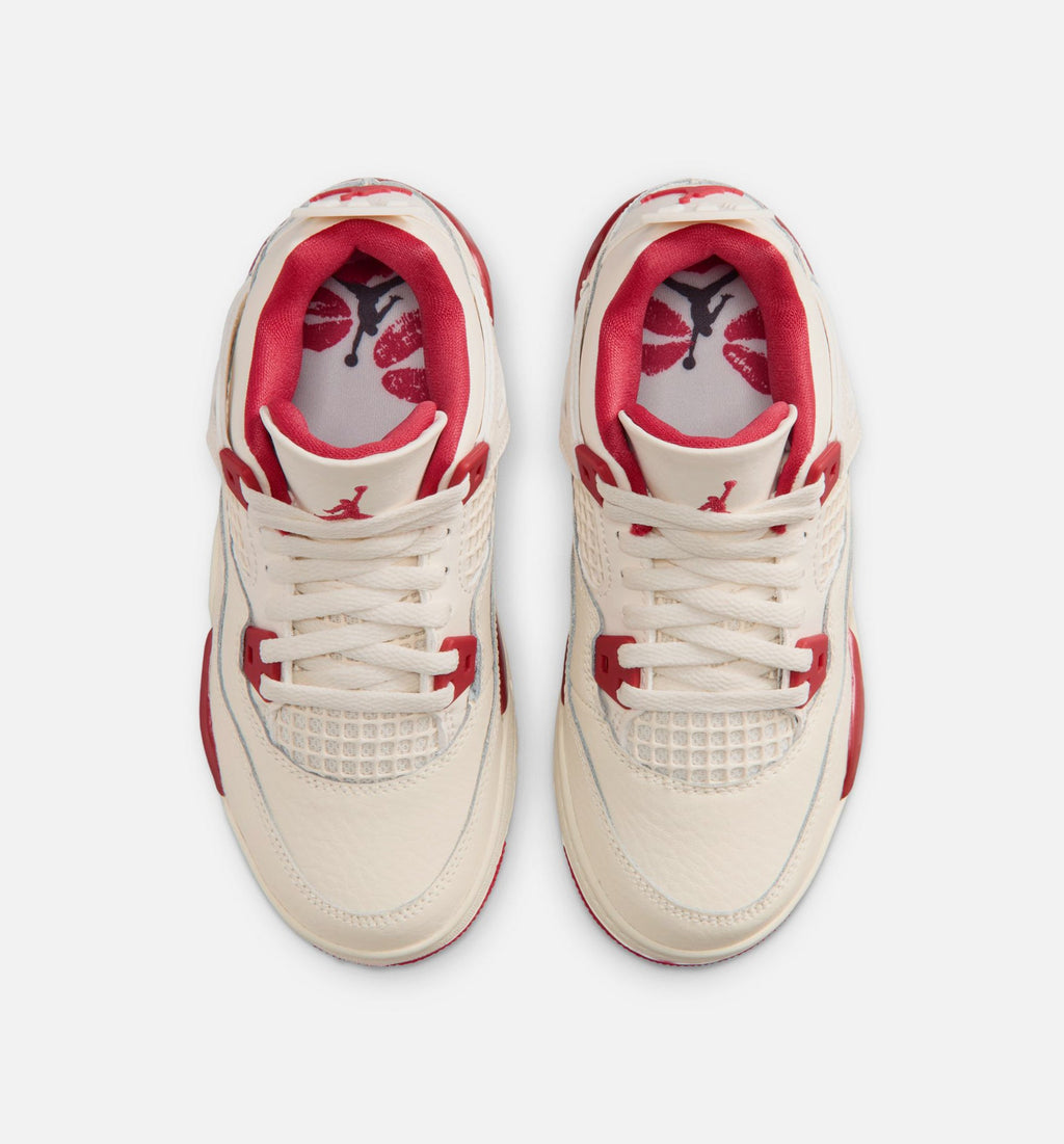 Air Jordan 4 Retro Valentine's Day Preschool Lifestyle Shoes - Pale Ivory/Sierra Red/Tough Red