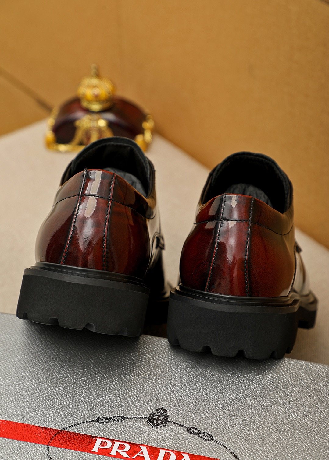 Prada Men's Polished Lace-Up Lug Sole Dress Shoes
